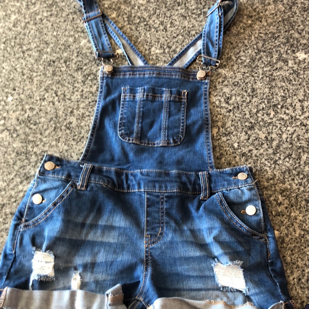 Brand new basic denim overall jean shorts